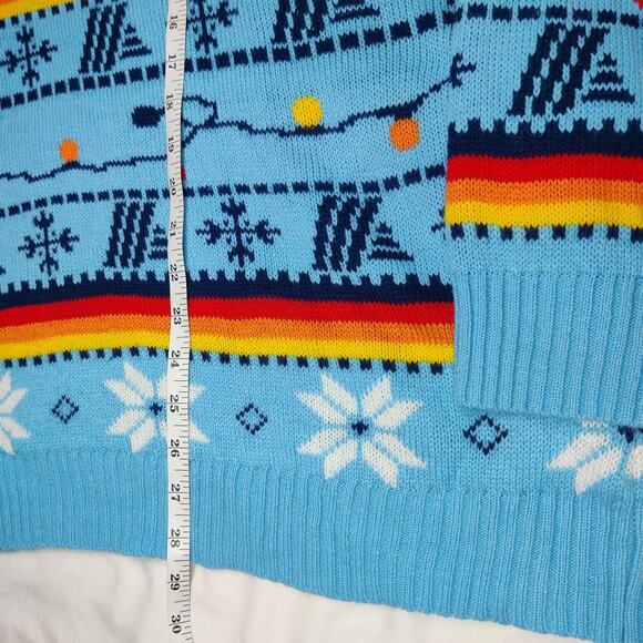 Aldi Gear Holiday Lights Retro Fair Isle Knit Ugly Christmas Sweater Blue XL - Picture 10 of 10